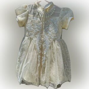Elegant Cream Sequin Kids Dress